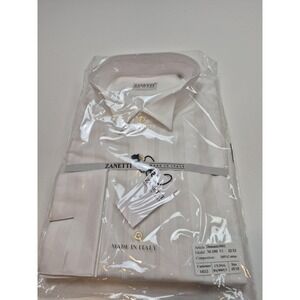 Zanetti Dress Shirt Mens 18 32/33 White Stripe French Cuff Made Italy Cotton